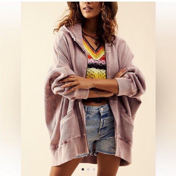 Free People Jackets & Blazers - Free People FP One Ash Oversized Vintage Wash Thermal Hoodie Jacket Womens Large